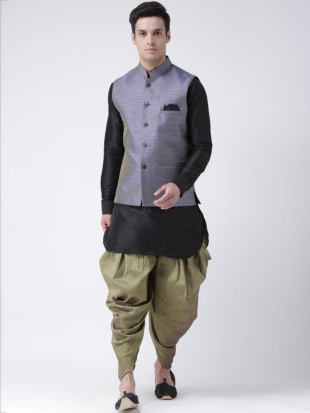 deyann men blue & black striped kurta with patiala