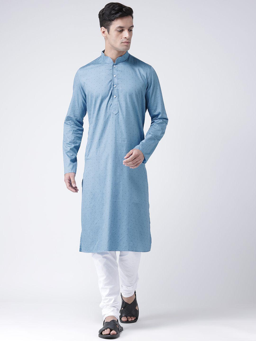 deyann men blue & blue printed kurta with pyjamas