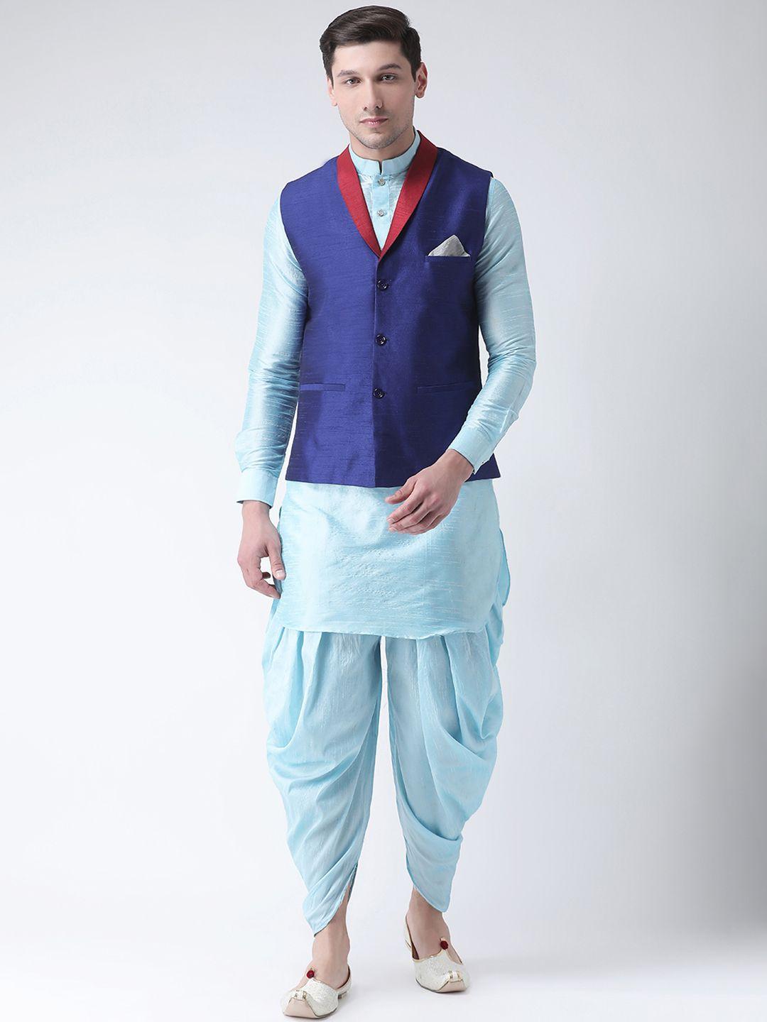 deyann men blue & blue solid kurta set