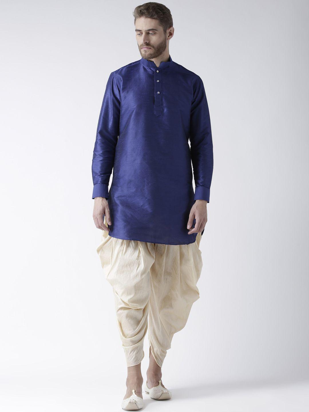 deyann men blue & cream-coloured solid kurta with dhoti pants