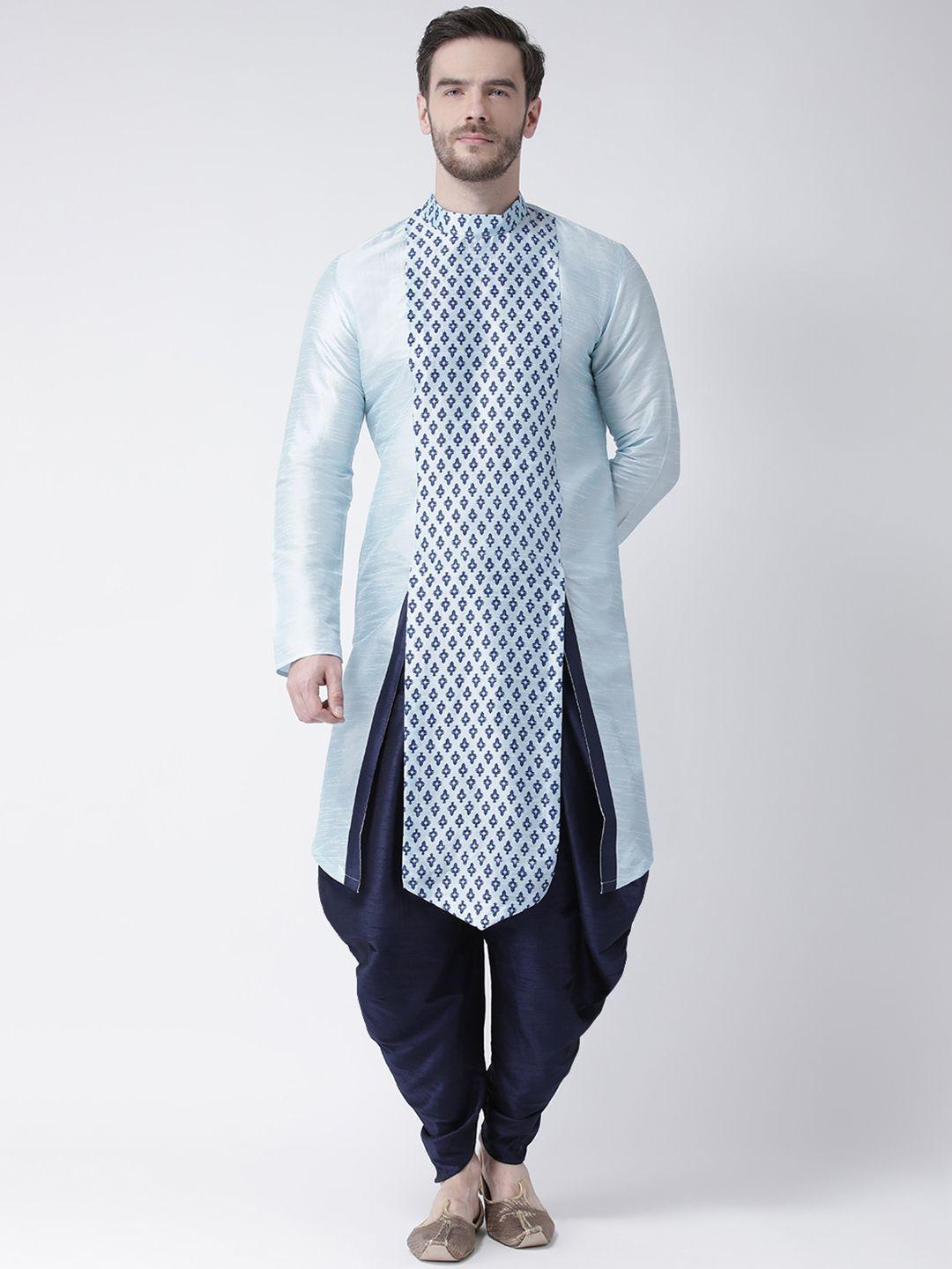 deyann men blue & navy blue printed kurta with patiala