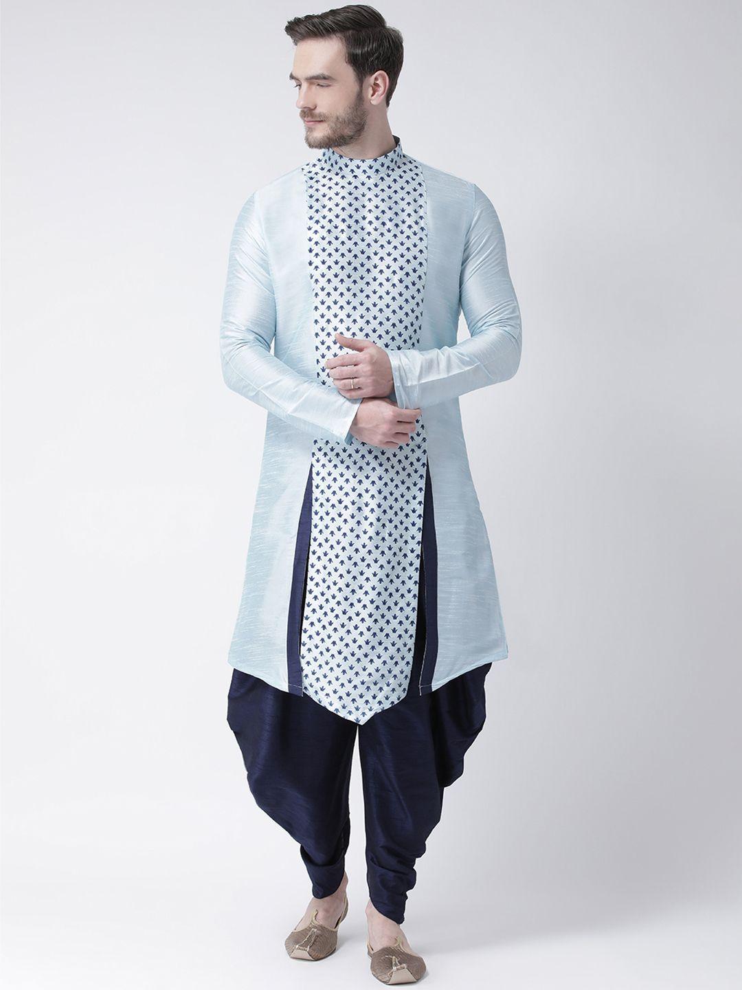 deyann men blue & navy blue printed kurta with patiala