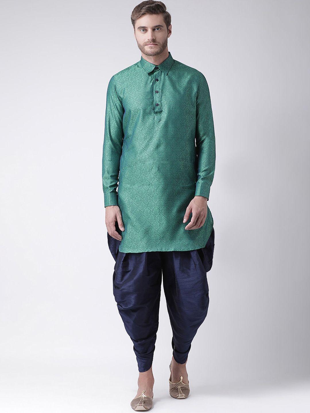 deyann men blue & navy blue woven design kurta with patiala