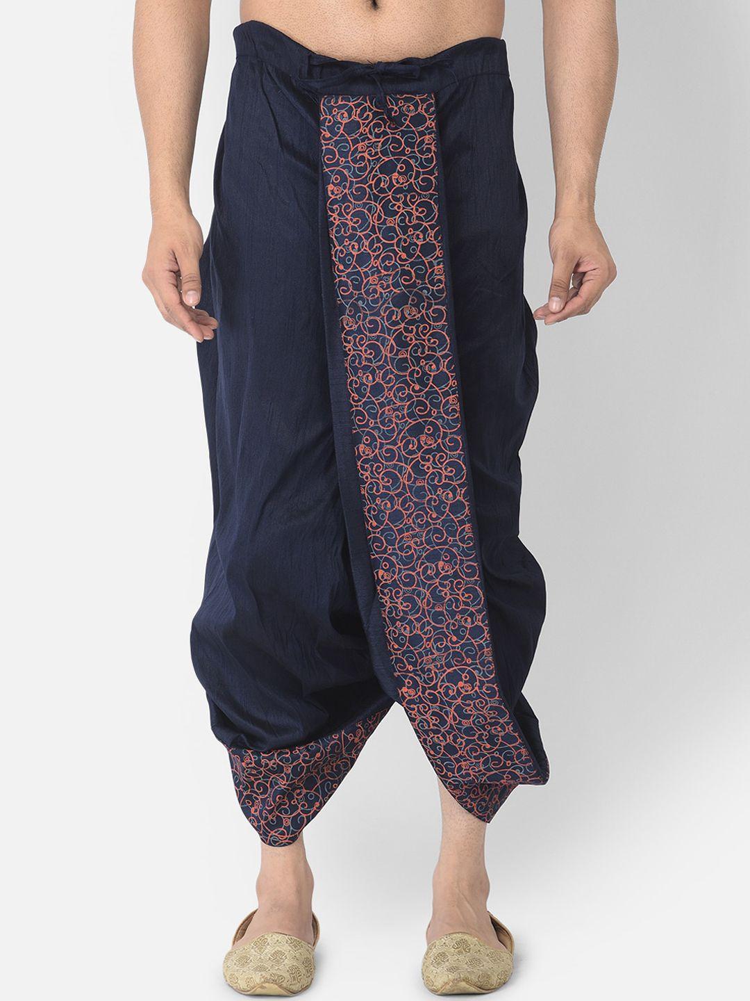 deyann men blue & peach printed silk dhoti pants