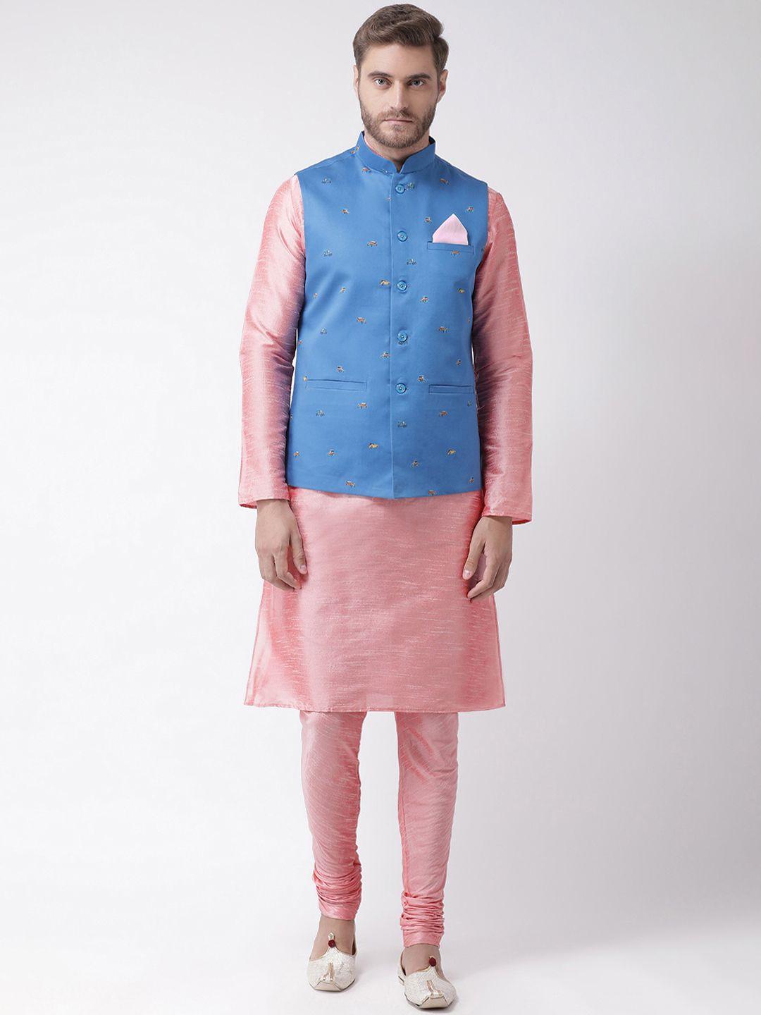 deyann men blue & pink printed kurta set