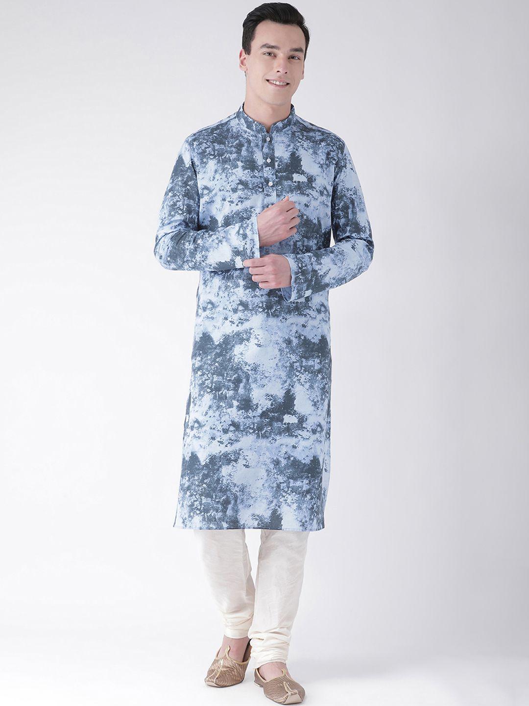 deyann men blue & white printed kurta with churidar