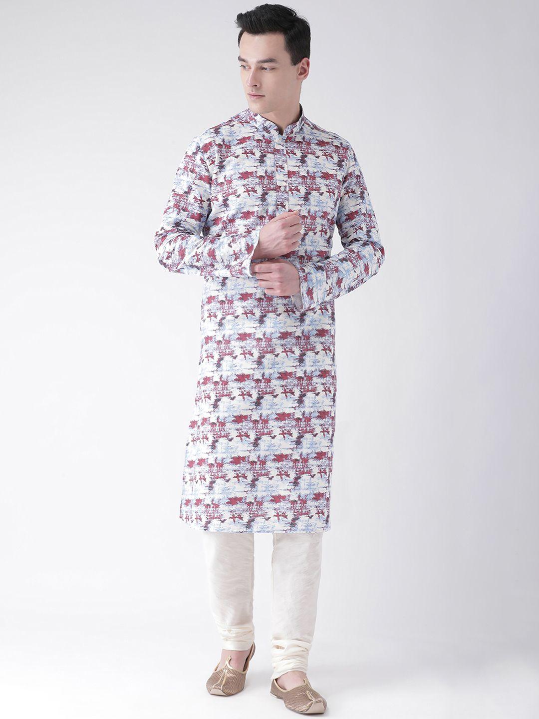 deyann men blue & white printed kurta with churidar