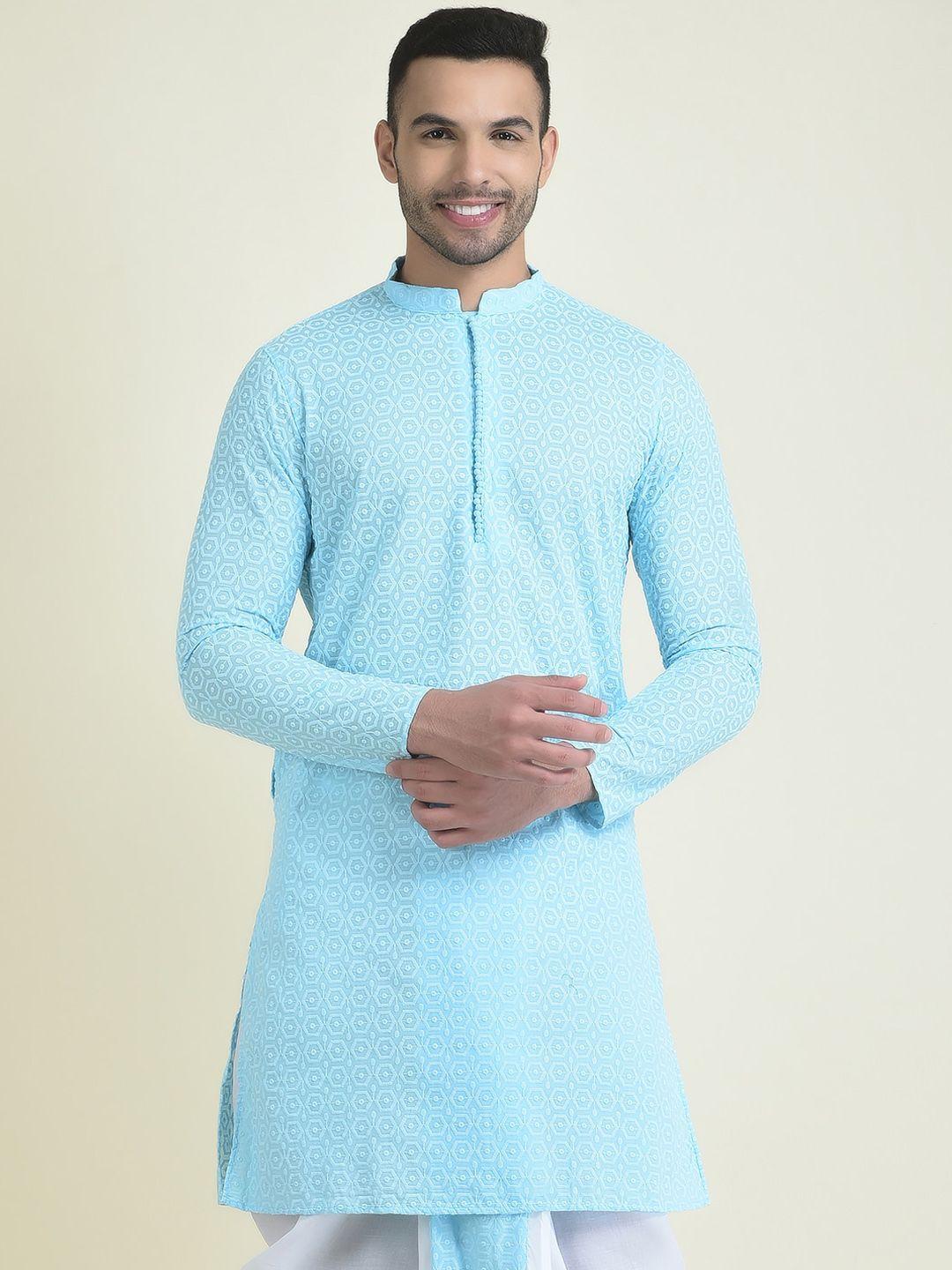 deyann men blue chikankari anarkali kurta