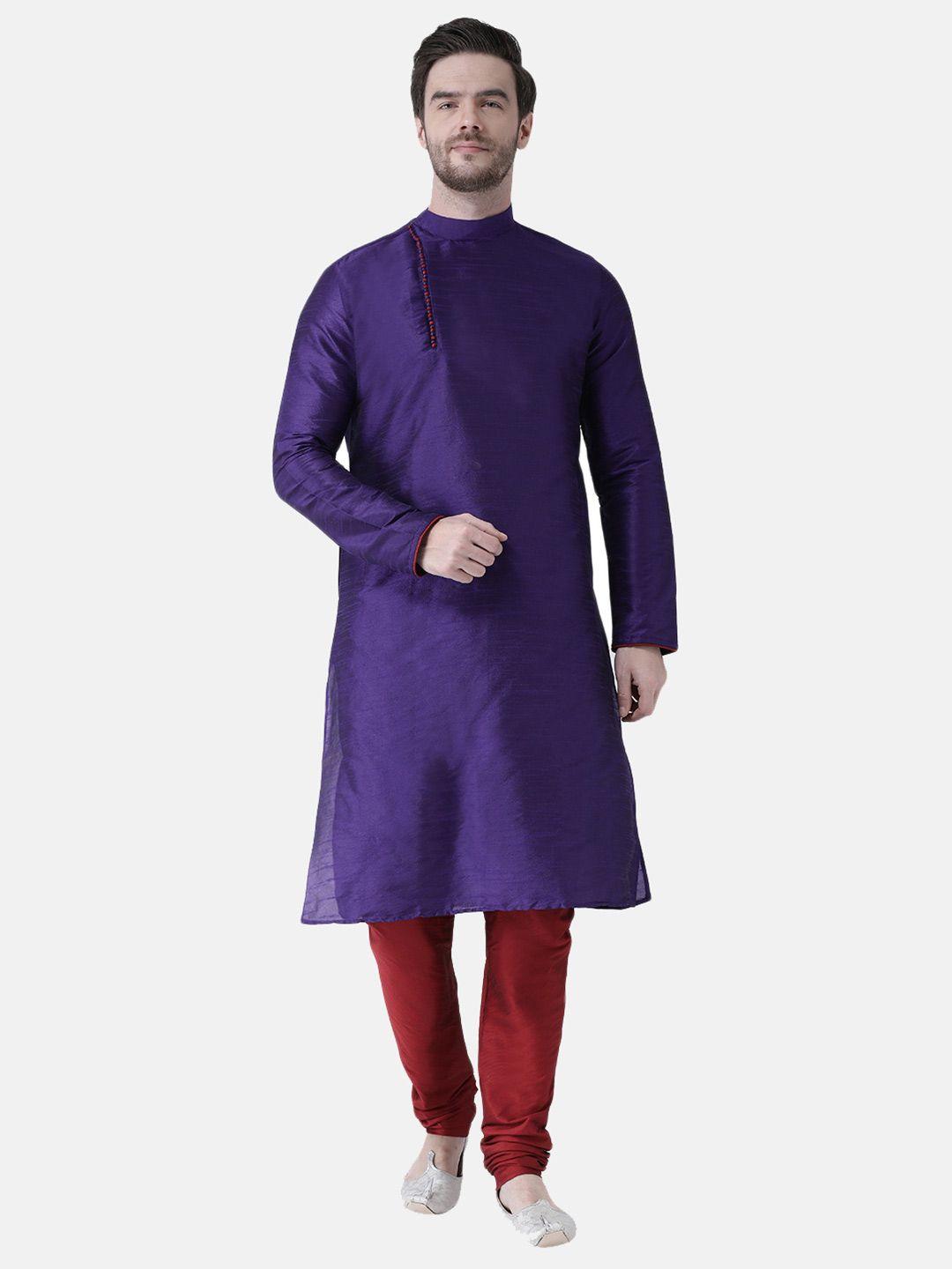 deyann men blue dupion silk kurta with churidar