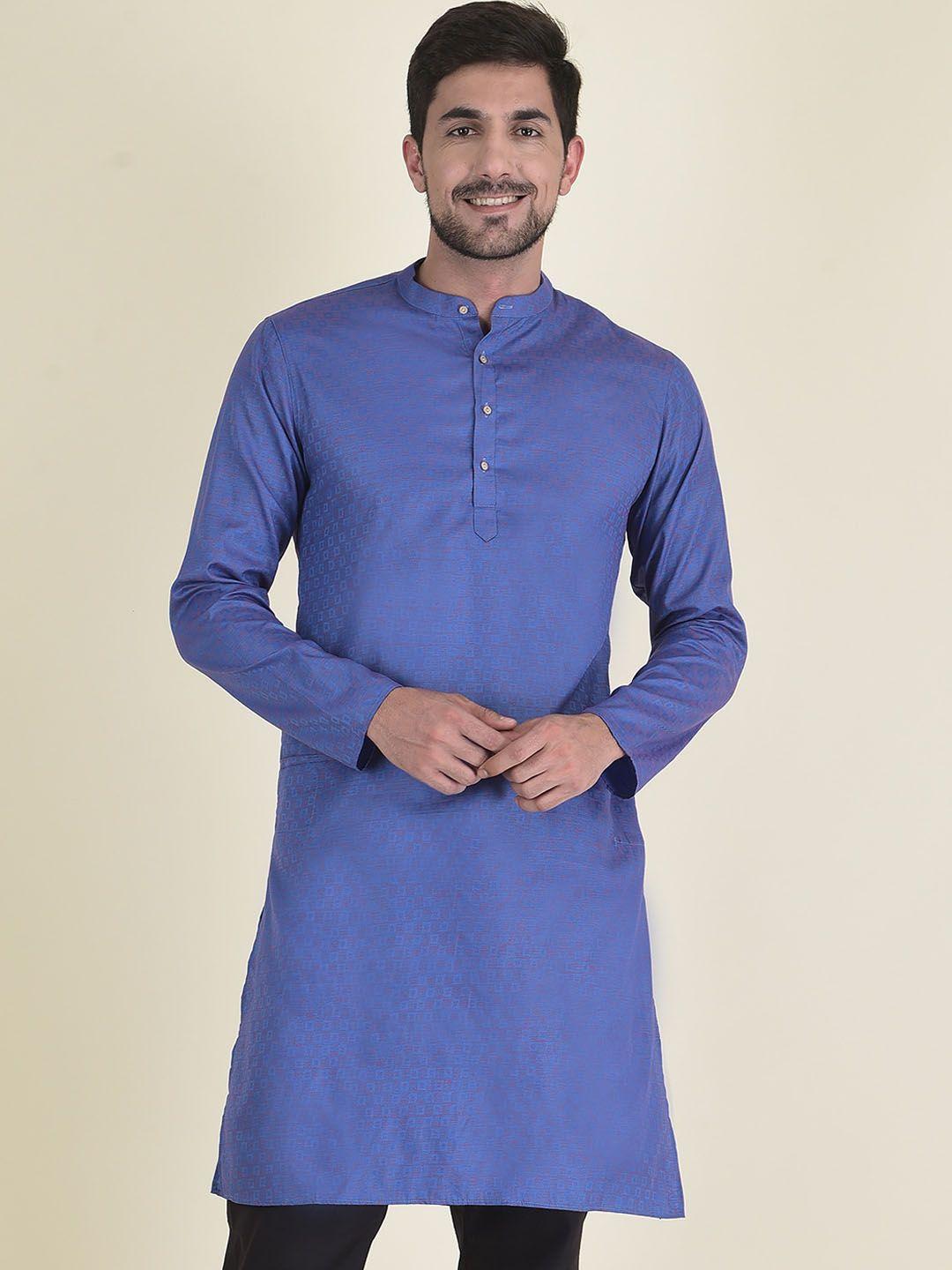 deyann men blue geometric jacquard kurta