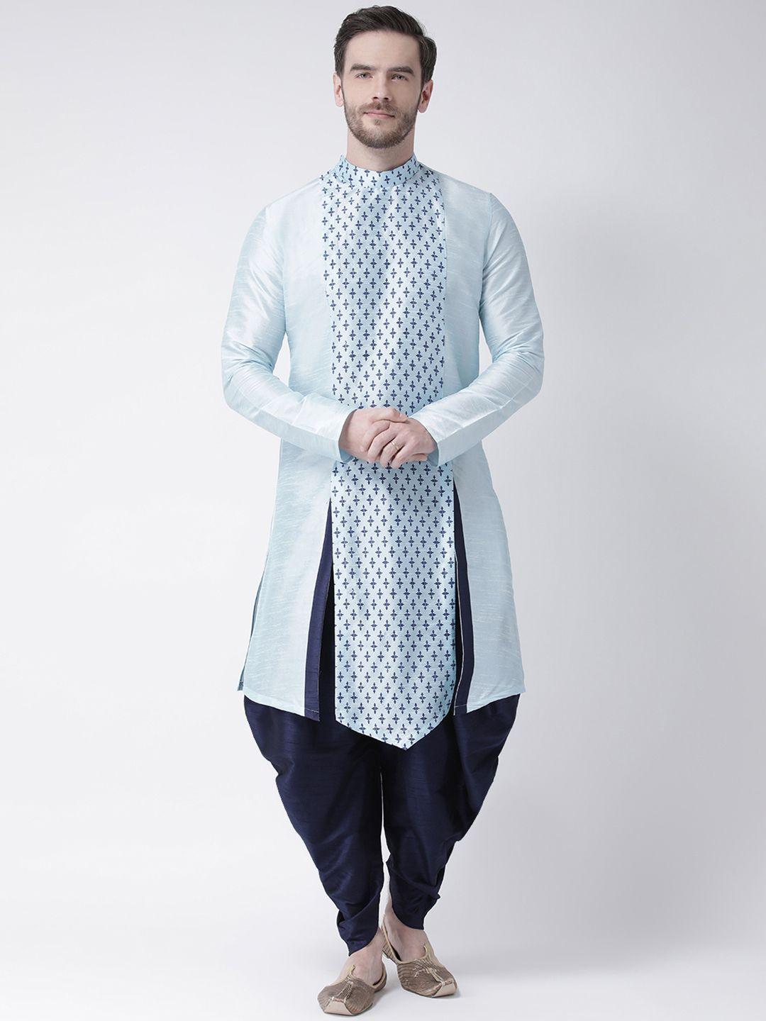 deyann men blue printed asymmetric straight kurta