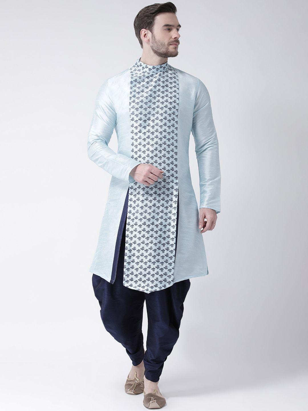 deyann men blue printed asymmetric straight kurta