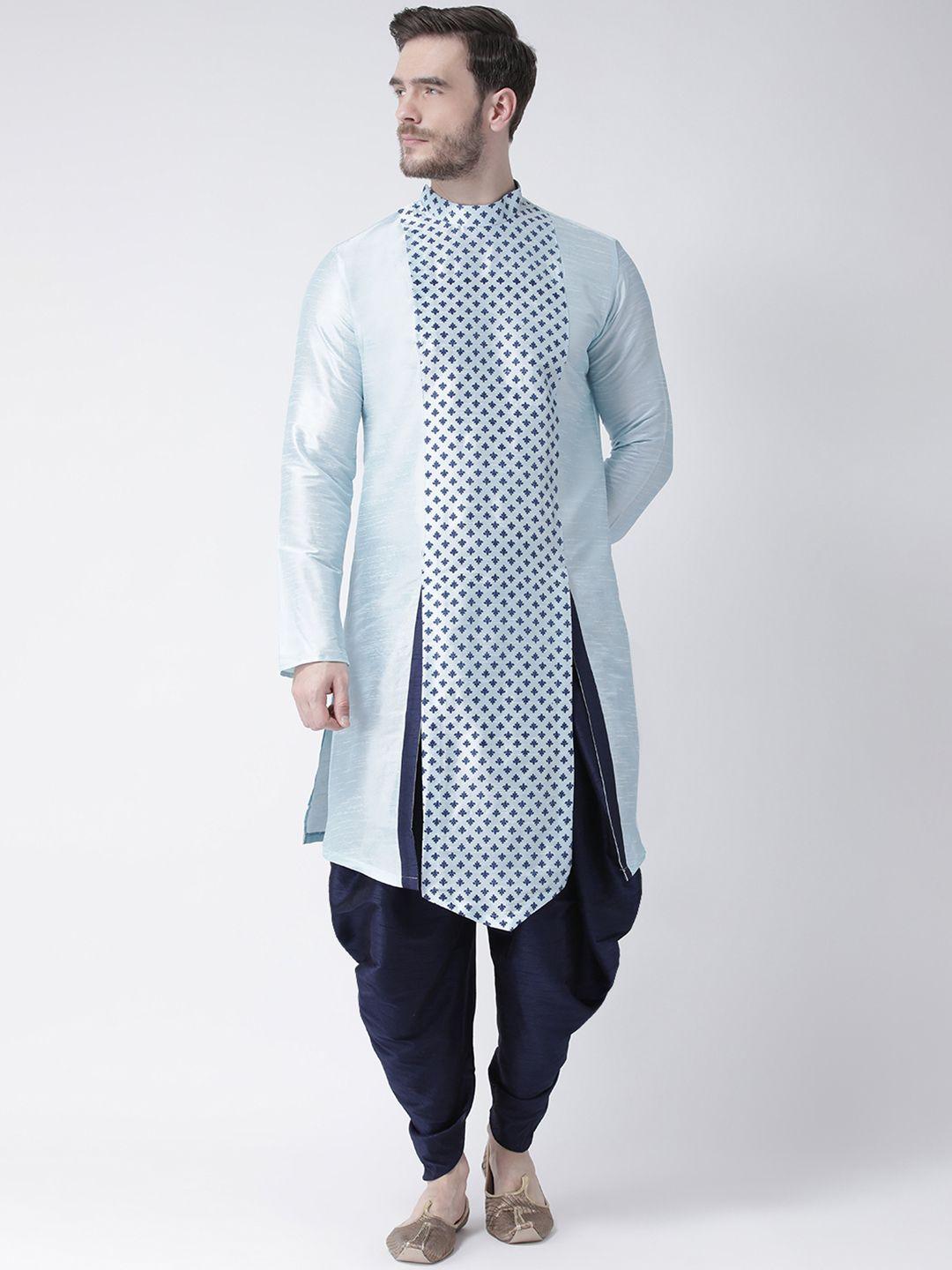 deyann men blue printed asymmetrical hemline straight kurta