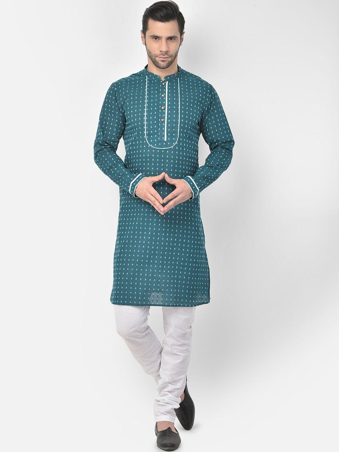 deyann men blue printed pure cotton kurta with churidar