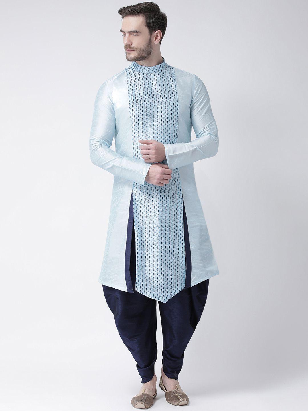 deyann men blue printed straight asymmetric kurta