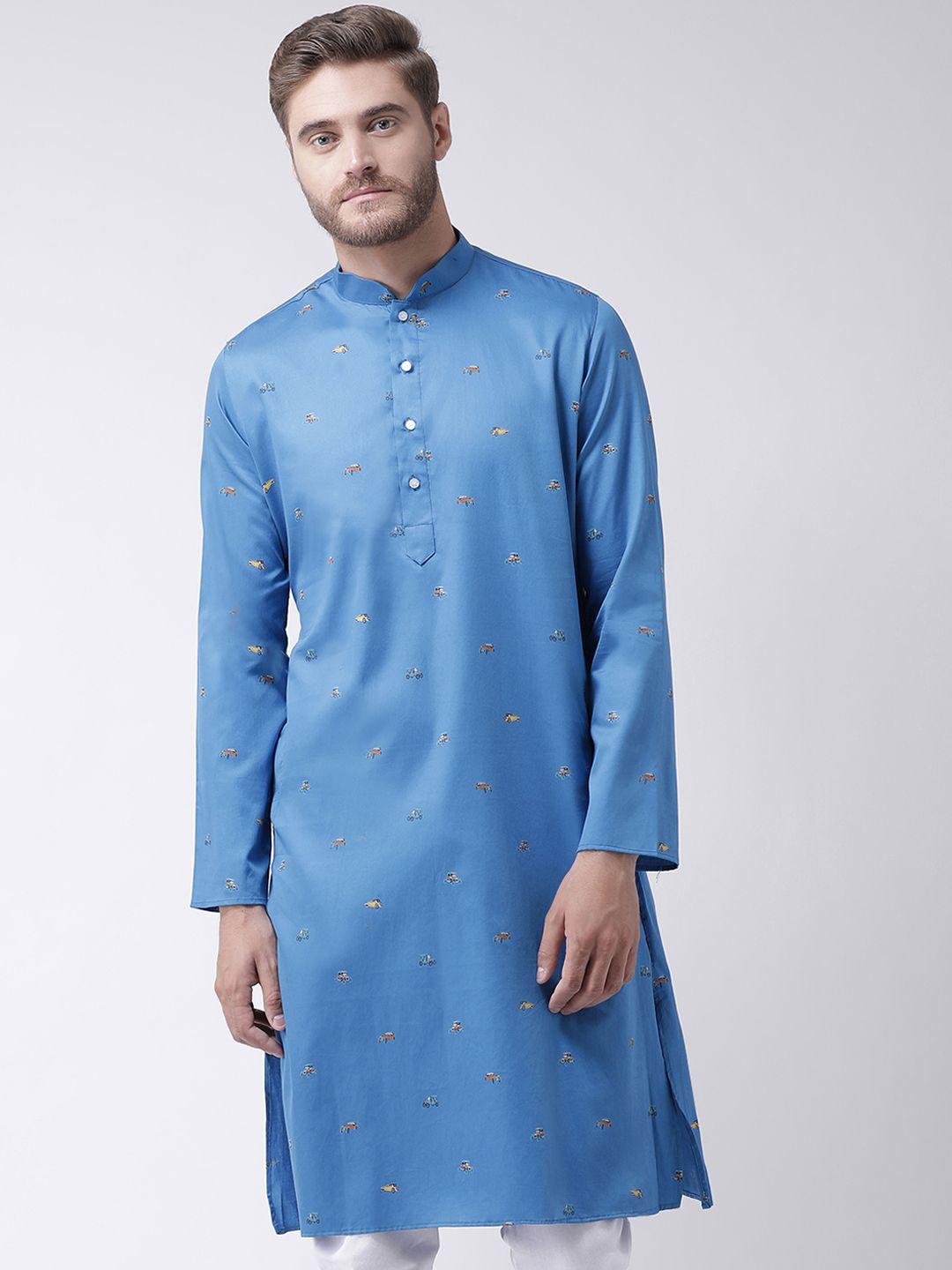 deyann men blue quirky printed straight kurta