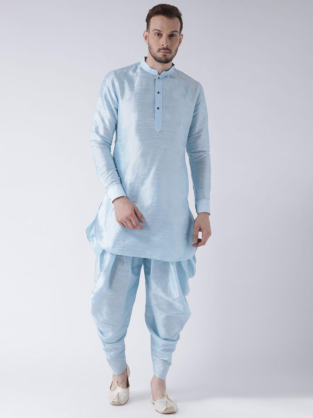 deyann men blue solid kurta with dhoti pants