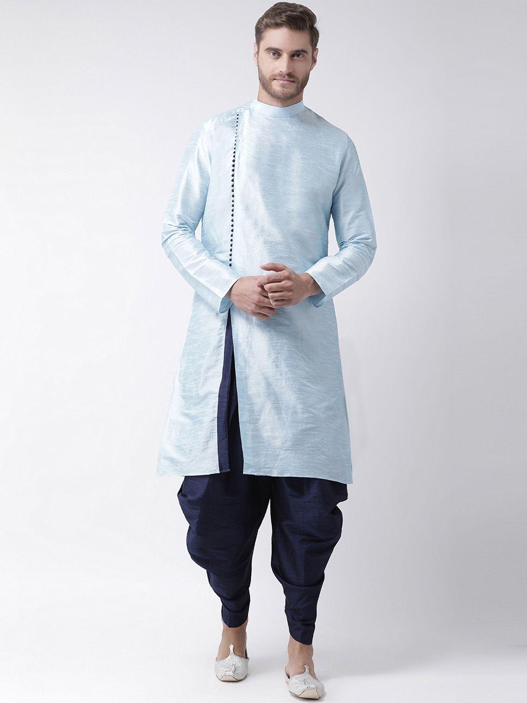 deyann men blue solid kurta with dhoti pants