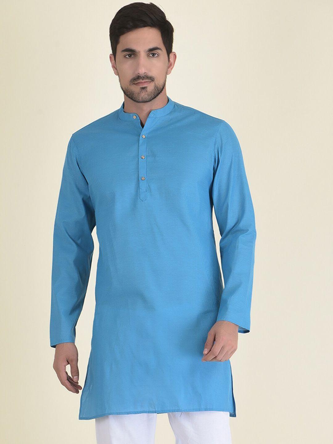 deyann men blue striped mandarin collar kurta with pyjamas