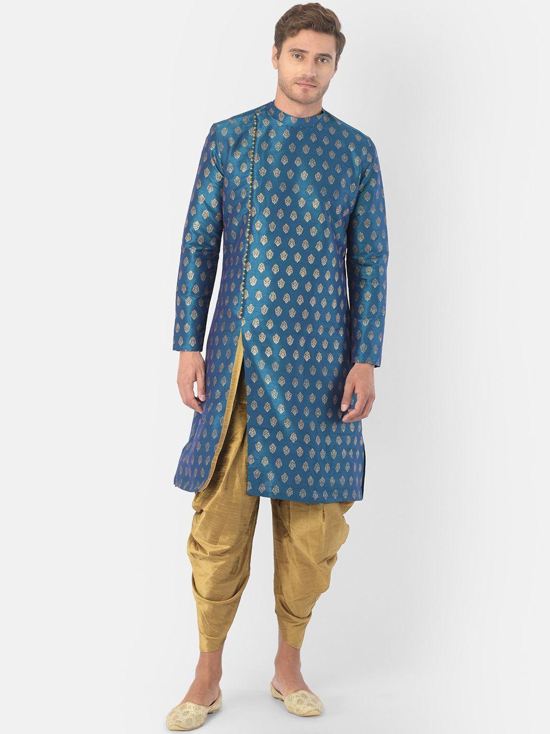 deyann men blue woven design kurta with patiala