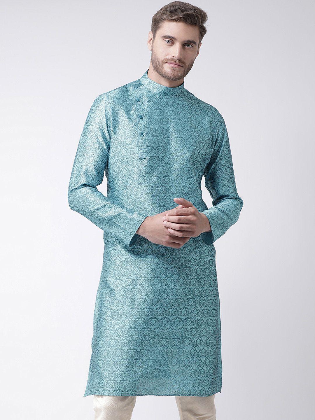 deyann men blue woven design straight kurta