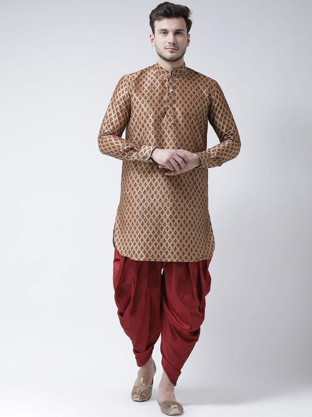deyann men brown & maroon printed kurta with patiala