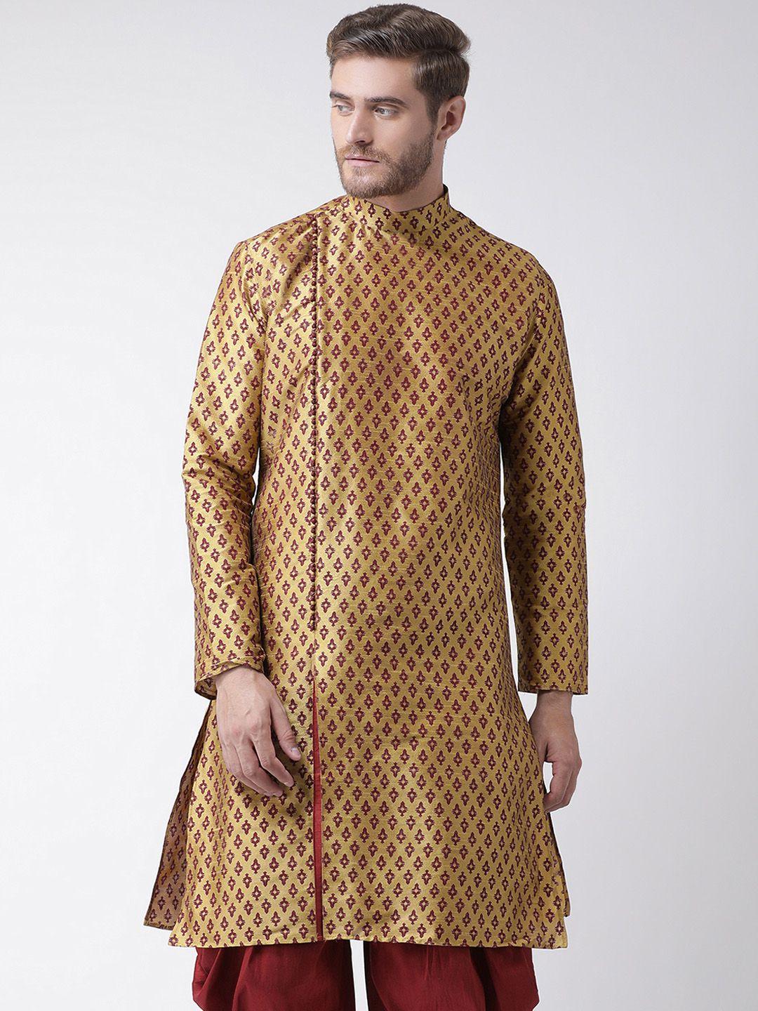 deyann men brown & maroon printed straight kurta