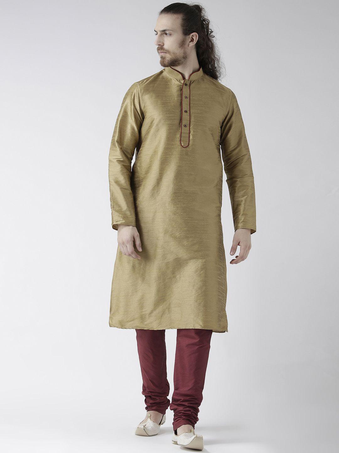 deyann men brown & maroon solid kurta with churidar