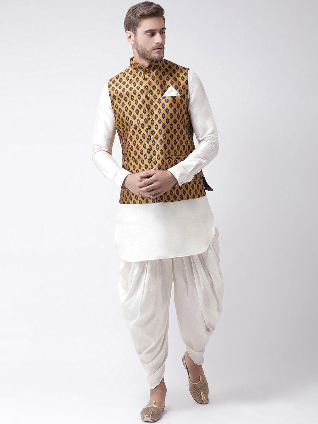 deyann men brown & off-white self design kurta with patiala