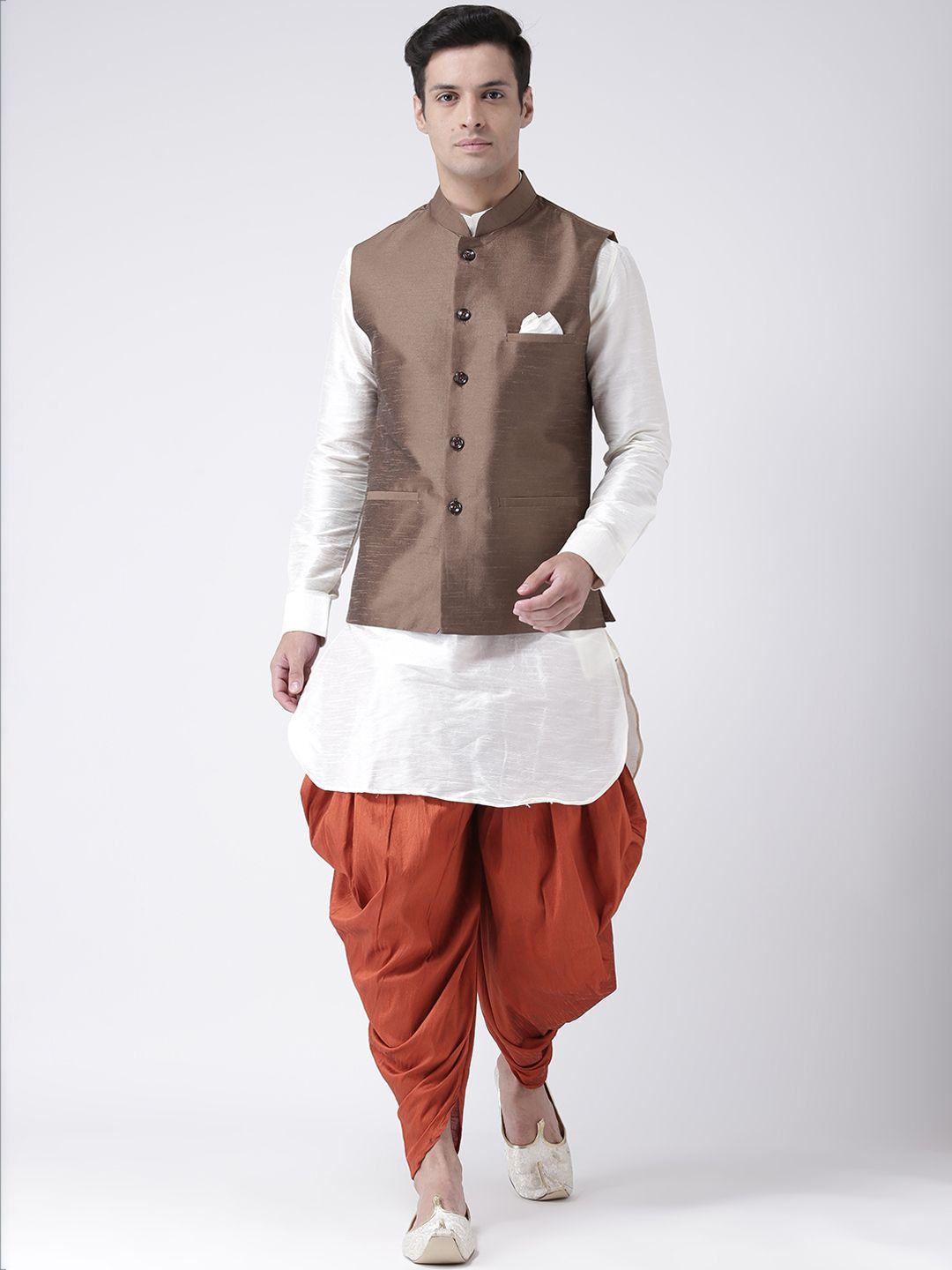 deyann men brown & off-white solid kurta with patiala