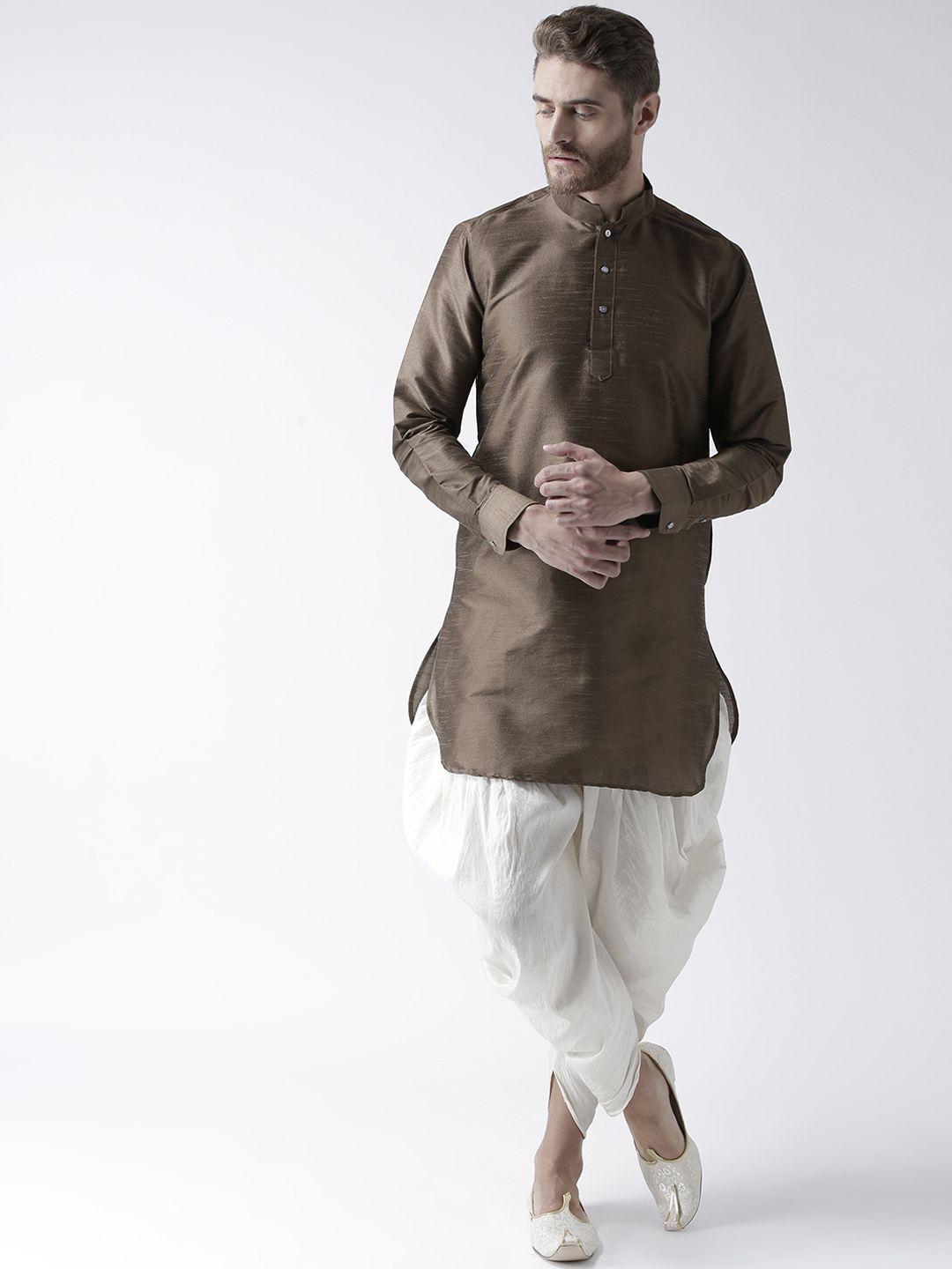deyann men brown & off-white solid kurta with patiala