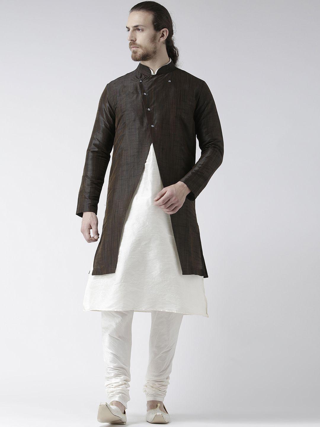 deyann men brown & off white solid sherwani with achkan