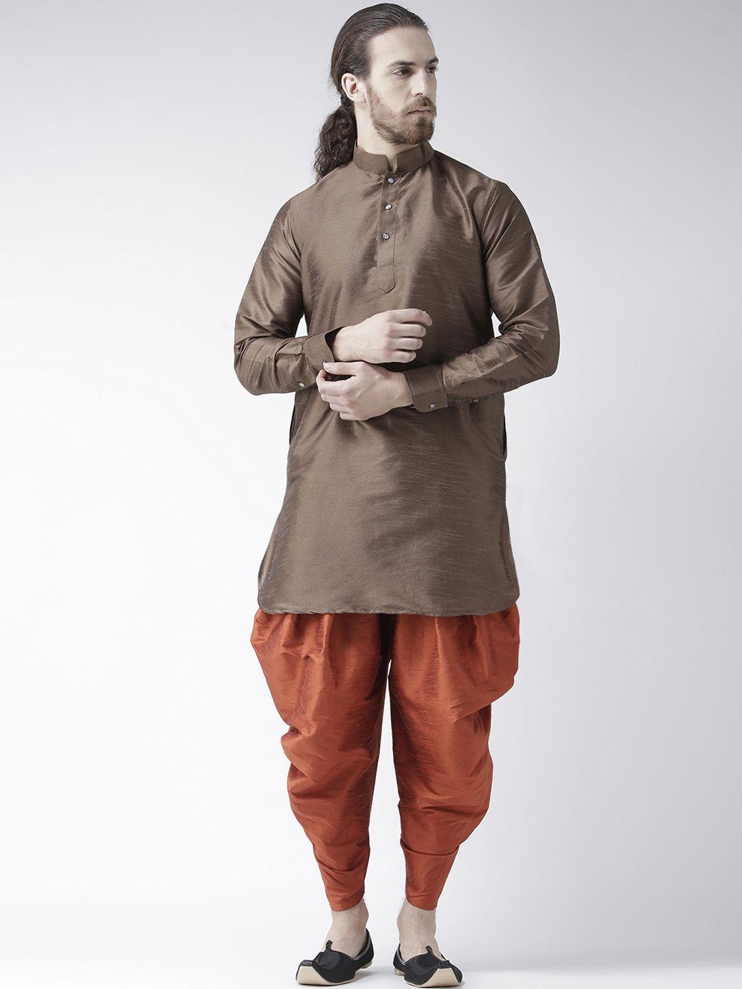 deyann men brown & orange solid kurta with patiala