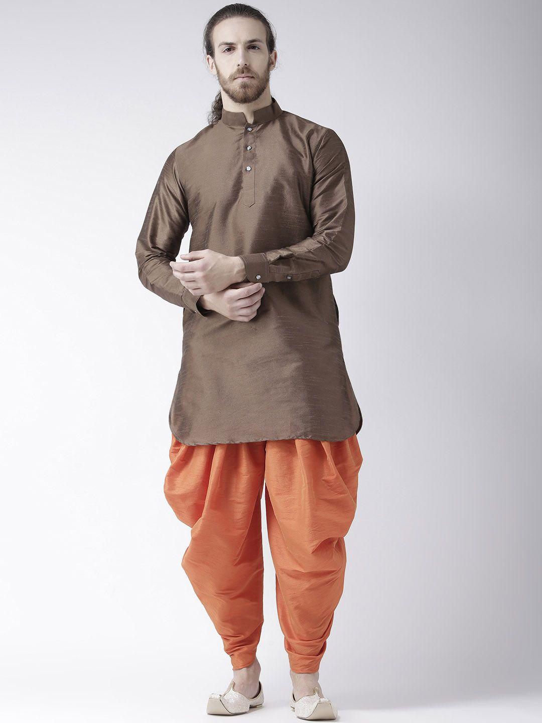 deyann men brown & orange solid kurta with patiala