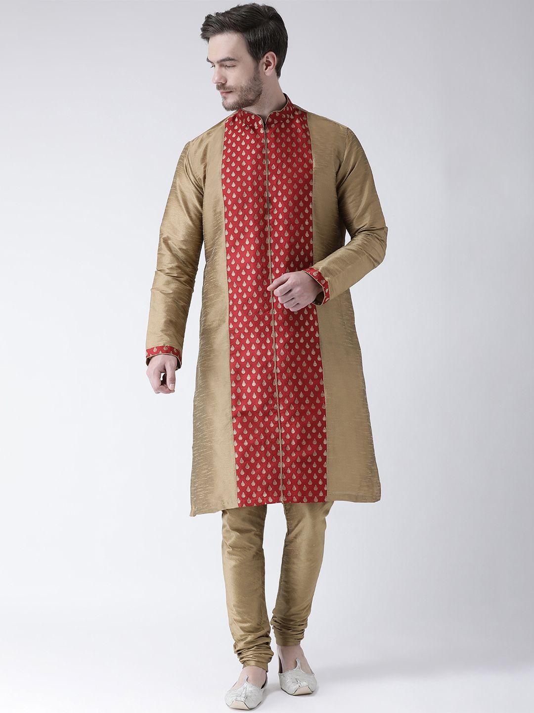 deyann men brown & red self design kurta with churidar