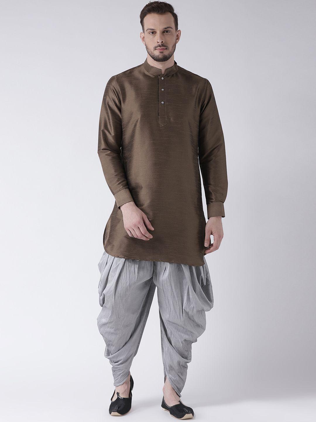 deyann men brown & silver-toned solid kurta with patiala