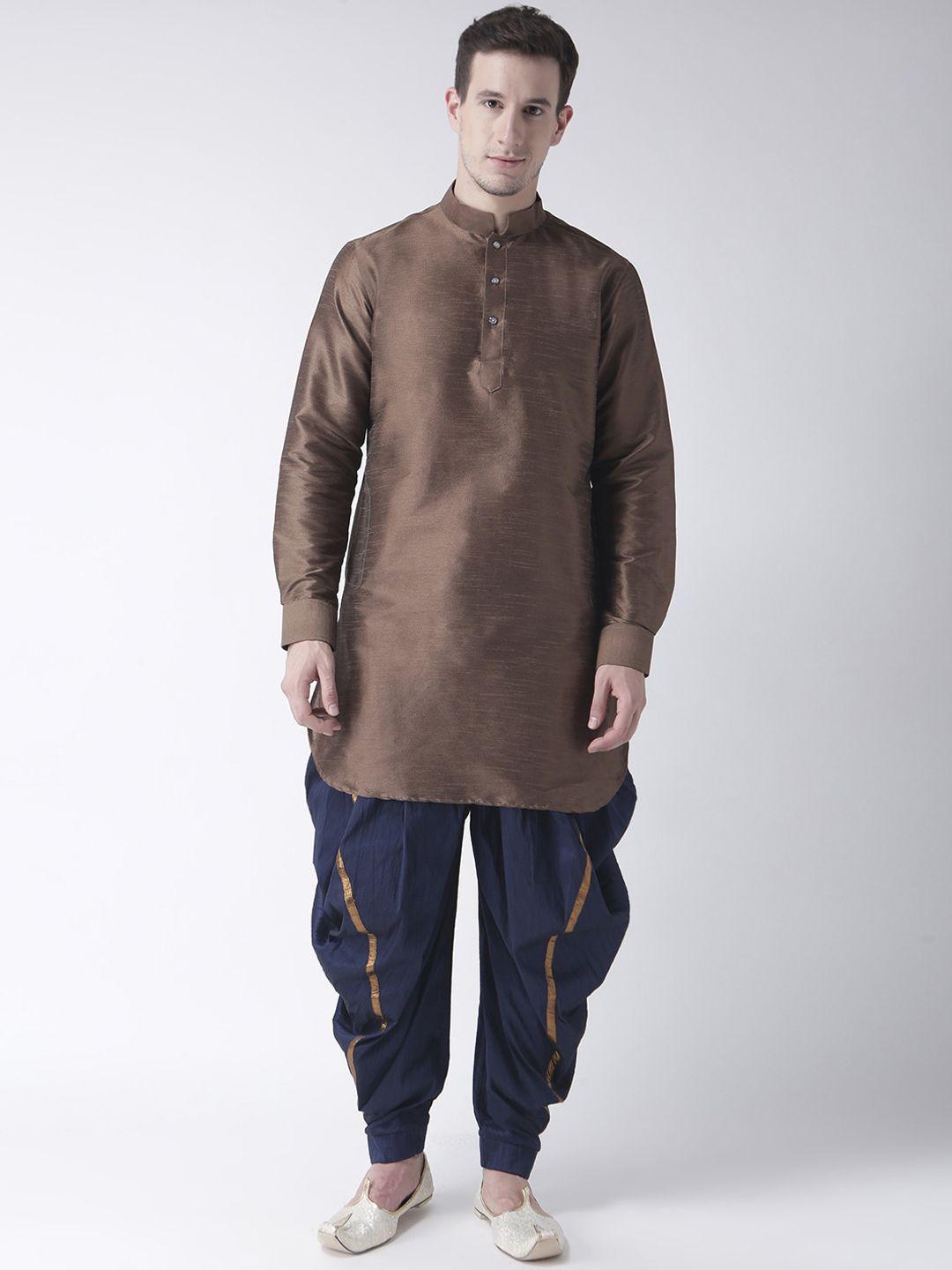 deyann men brown dupion silk kurta with dhoti pants