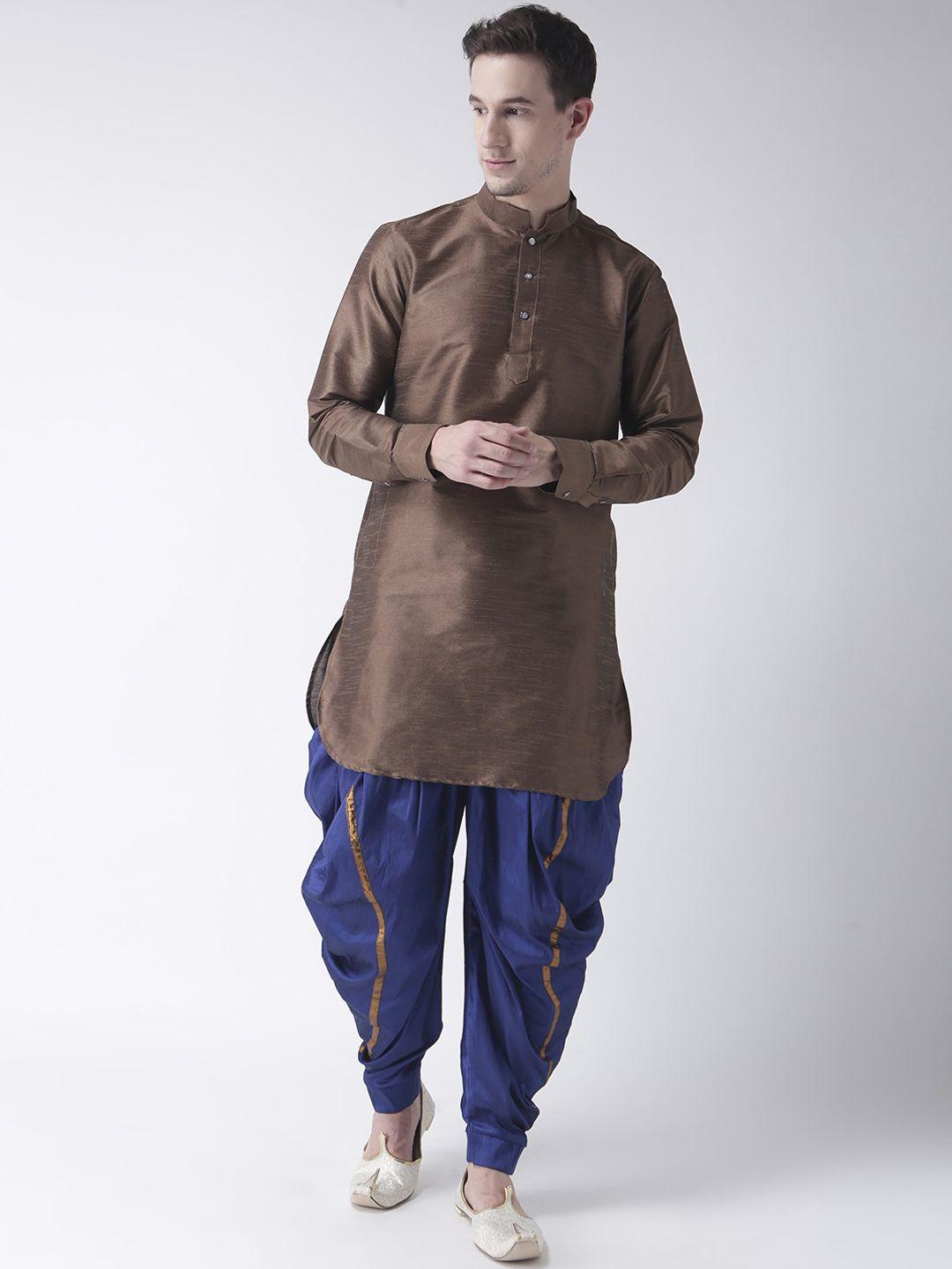 deyann men brown dupion silk kurta with patiala