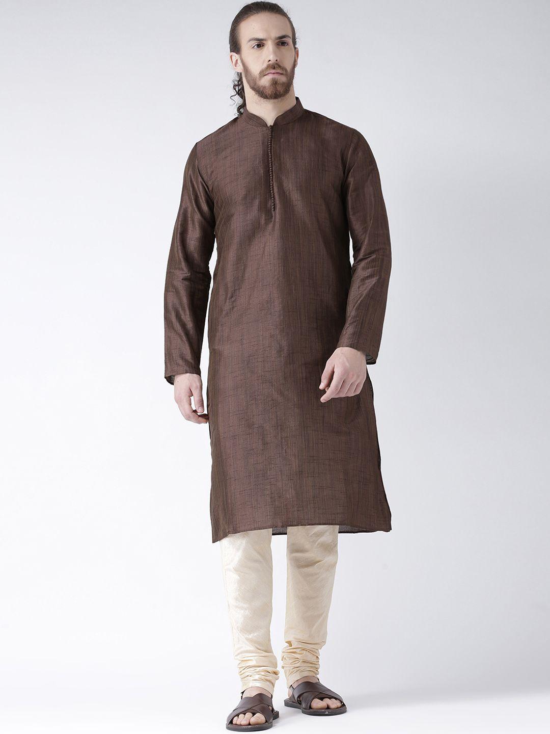 deyann men coffee brown & cream-coloured solid kurta with churidar