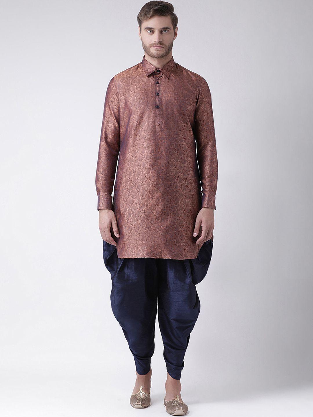 deyann men copper-coloured & navy blue self design kurta with patiala