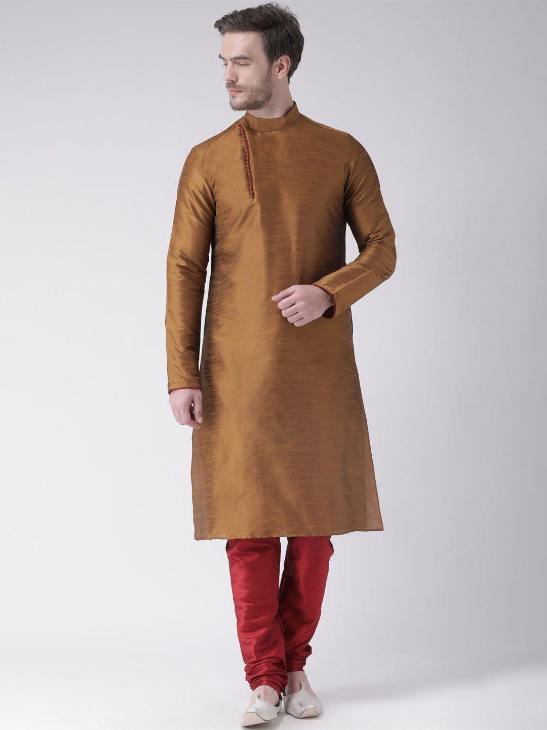 deyann men copper-coloured & red solid kurta with churidar