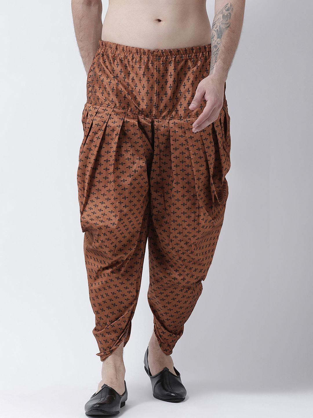 deyann men copper-toned & black printed dupion silk dhoti