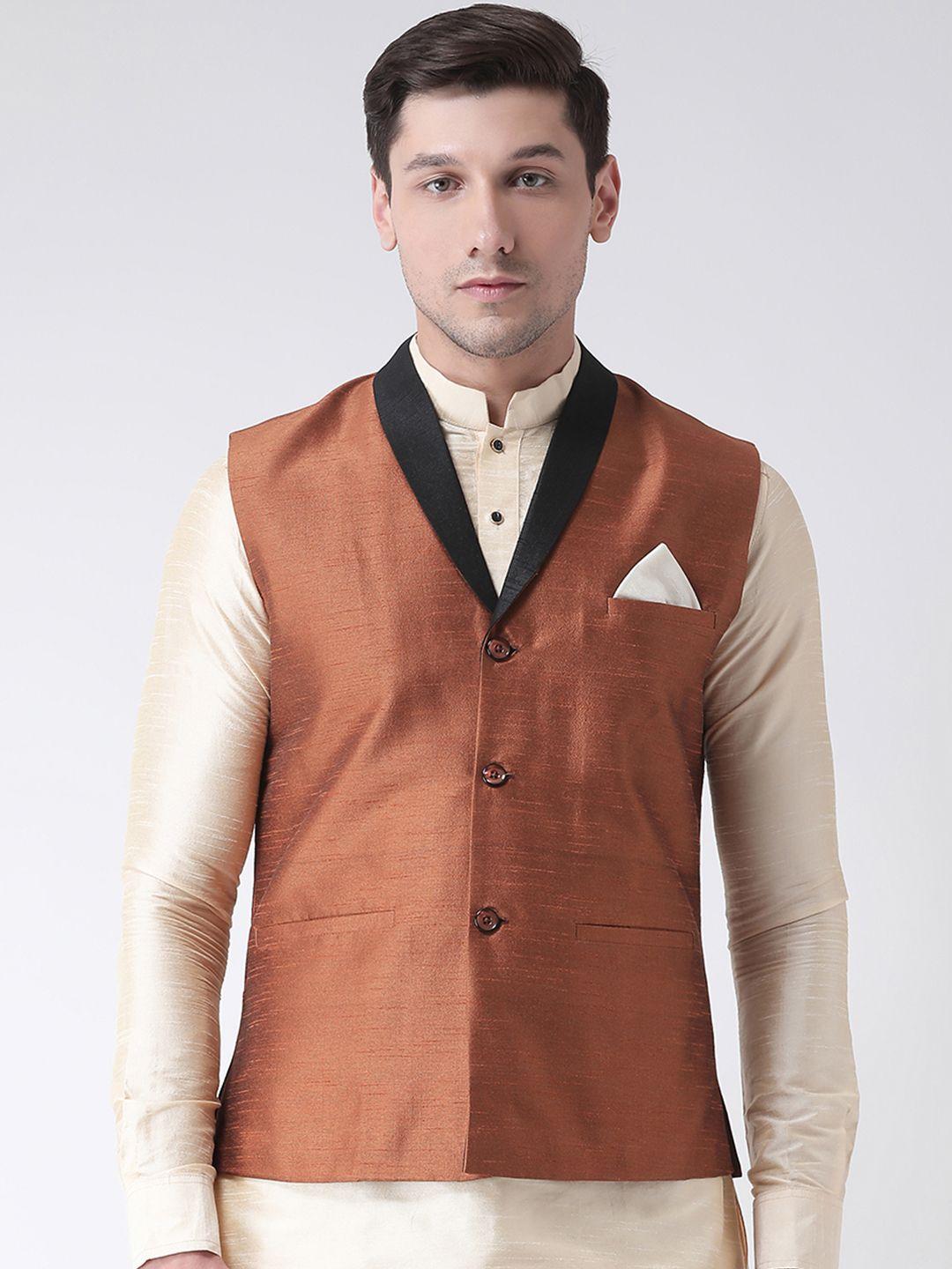 deyann men copper-toned solid nehru jacket