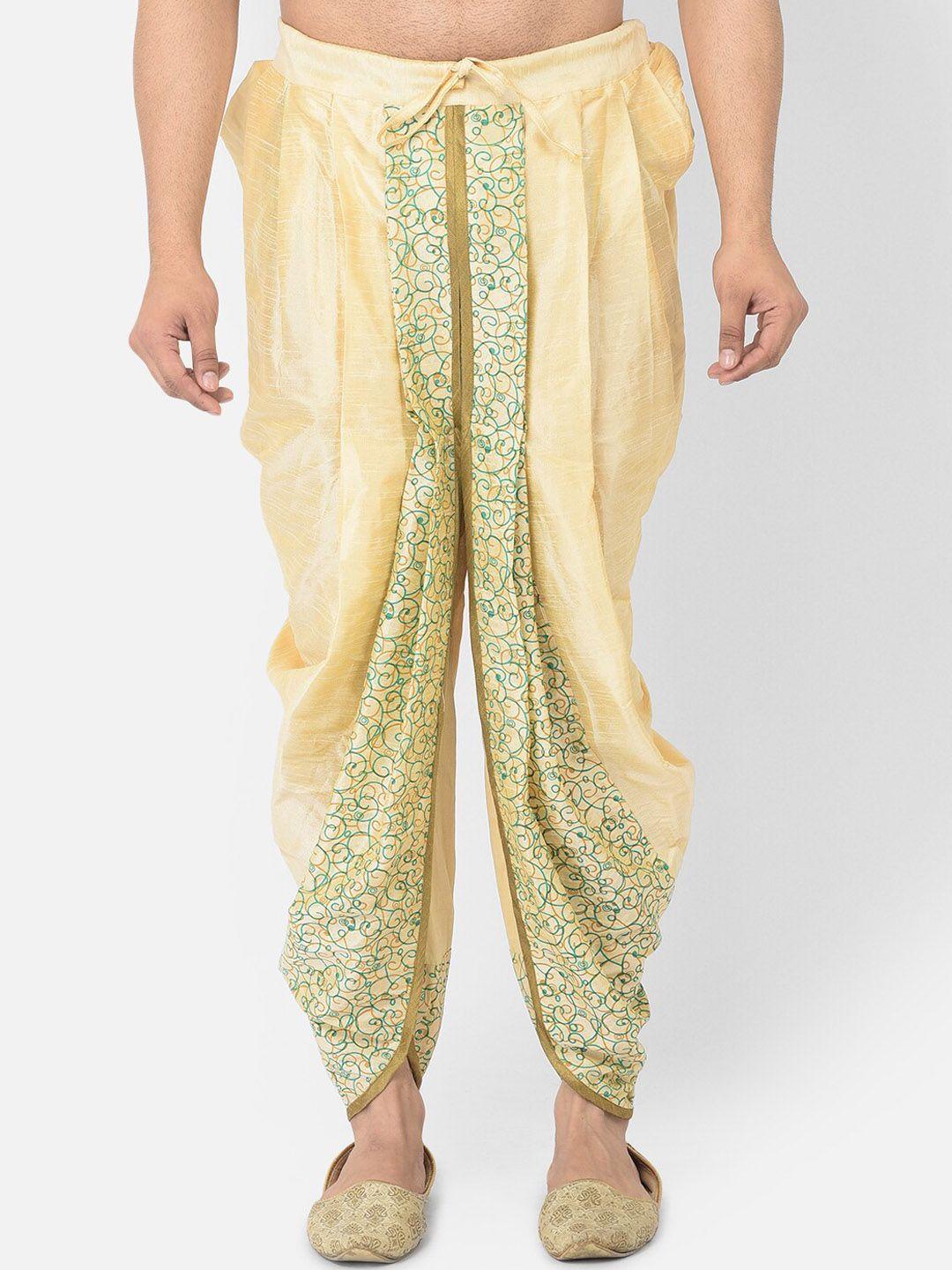 deyann men cream-coloured & green printed dhoti pant