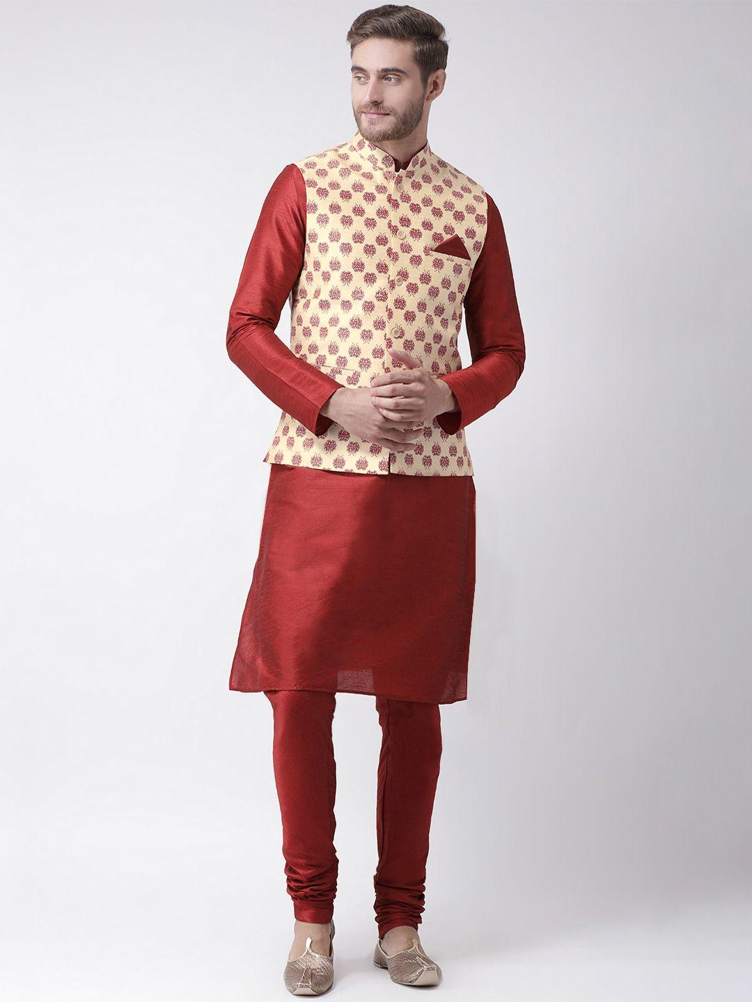 deyann men cream-coloured & red printed kurta set