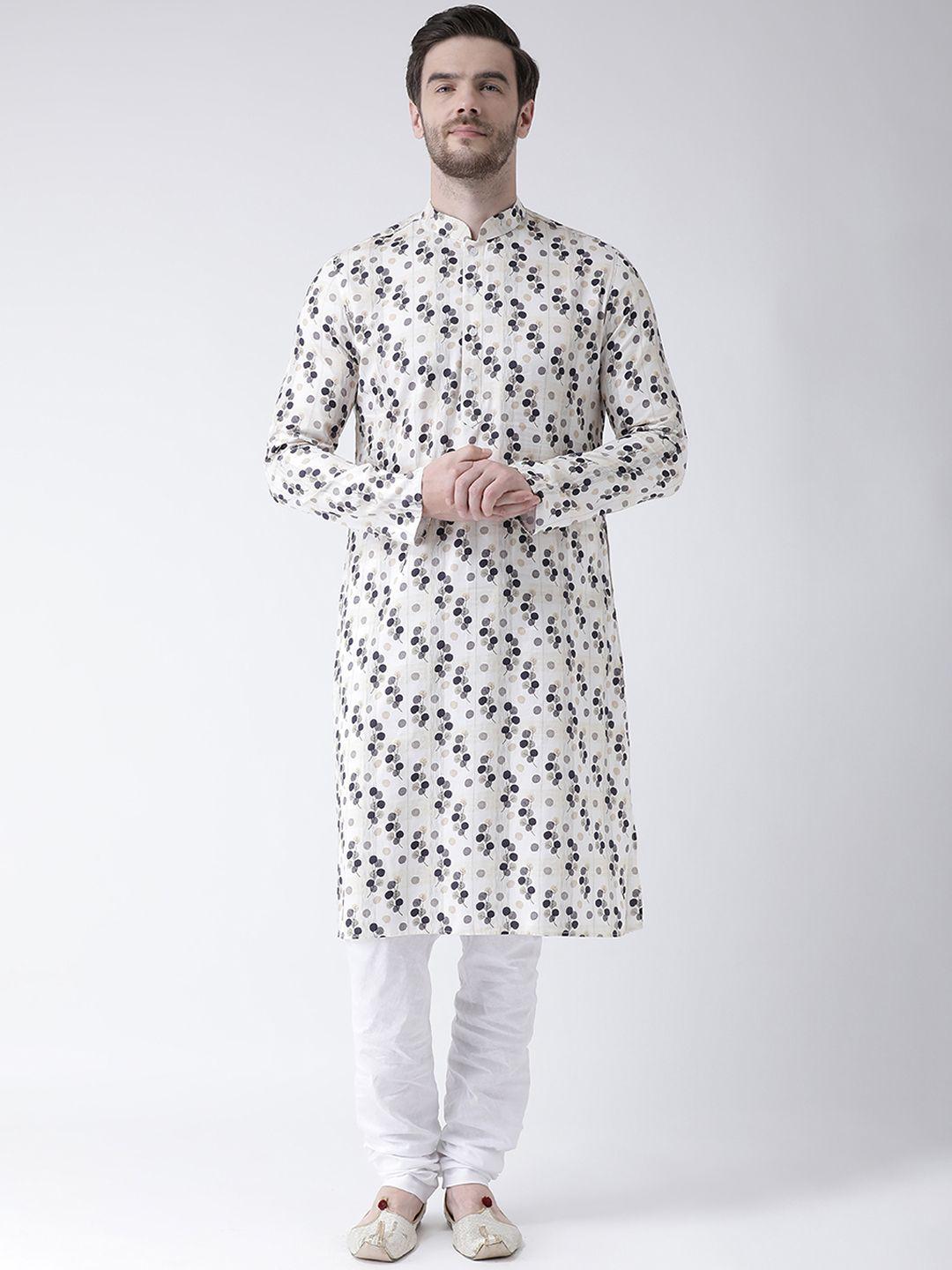 deyann men cream-coloured & white printed kurta with churidar