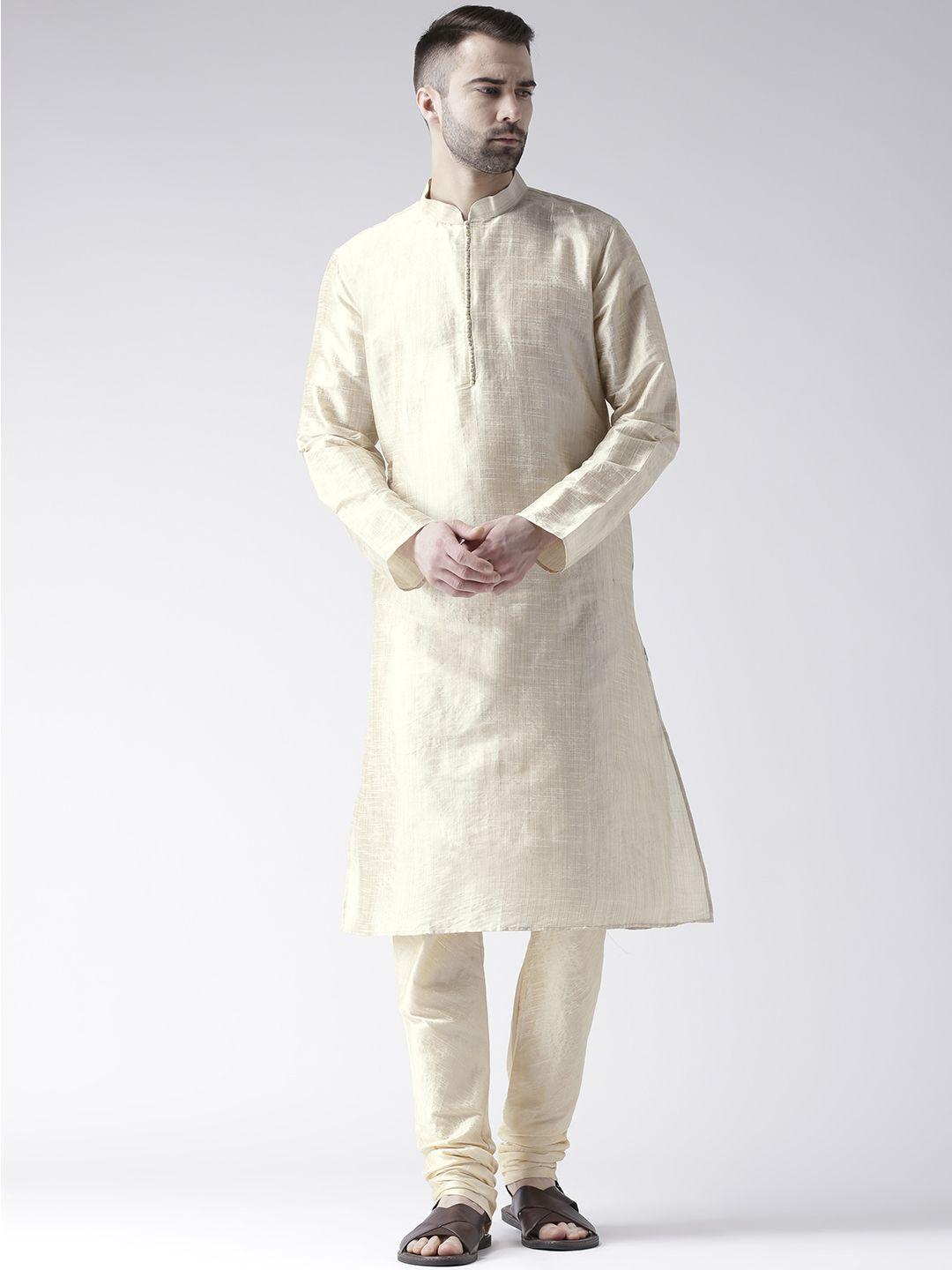 deyann men cream-coloured woven design straight kurta