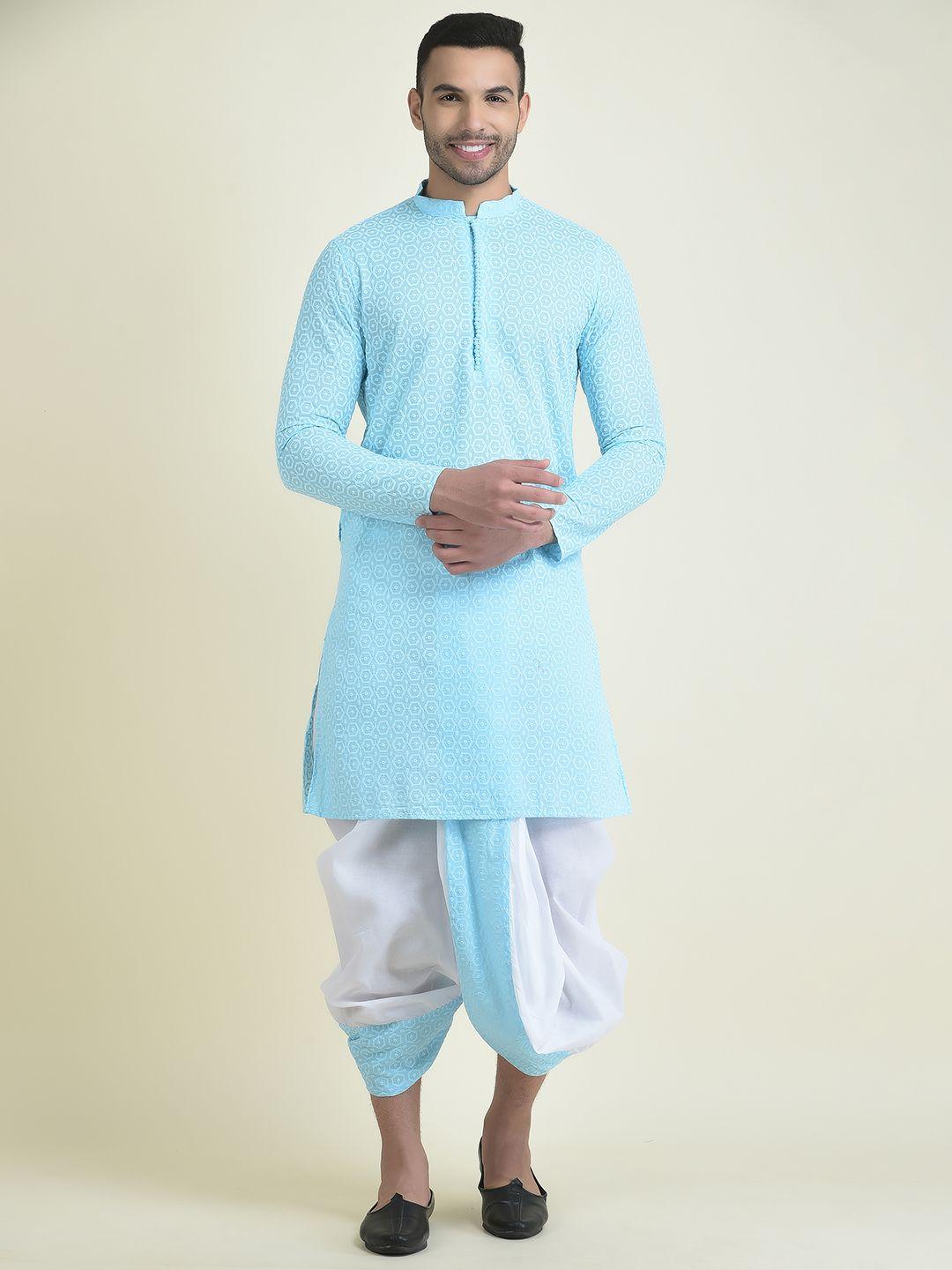 deyann men embroidered pure cotton kurta with dhoti pants