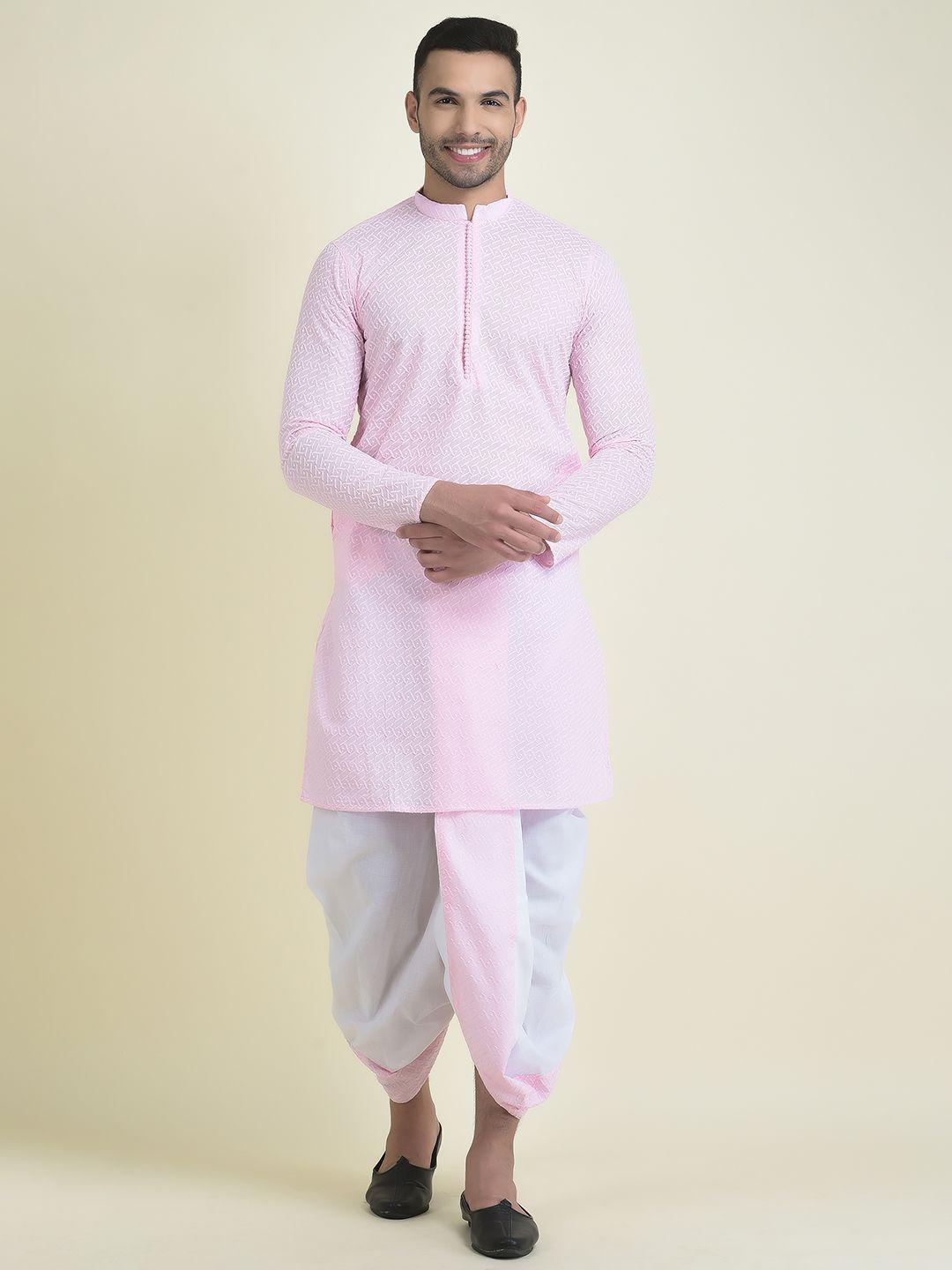 deyann men embroidered pure cotton kurta with dhoti pants