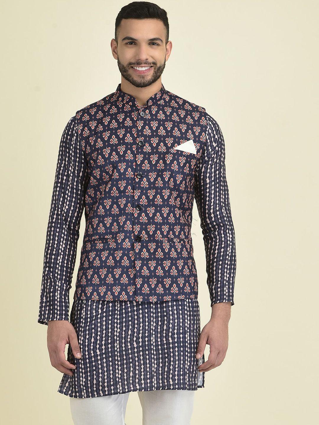 deyann men ethnic motifs printed kurta with pyjamas